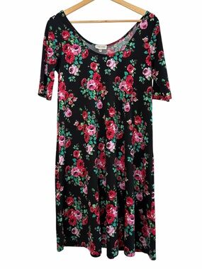 Wink Wink Floral Fit & Flare Dress Black Pink Roses Medium